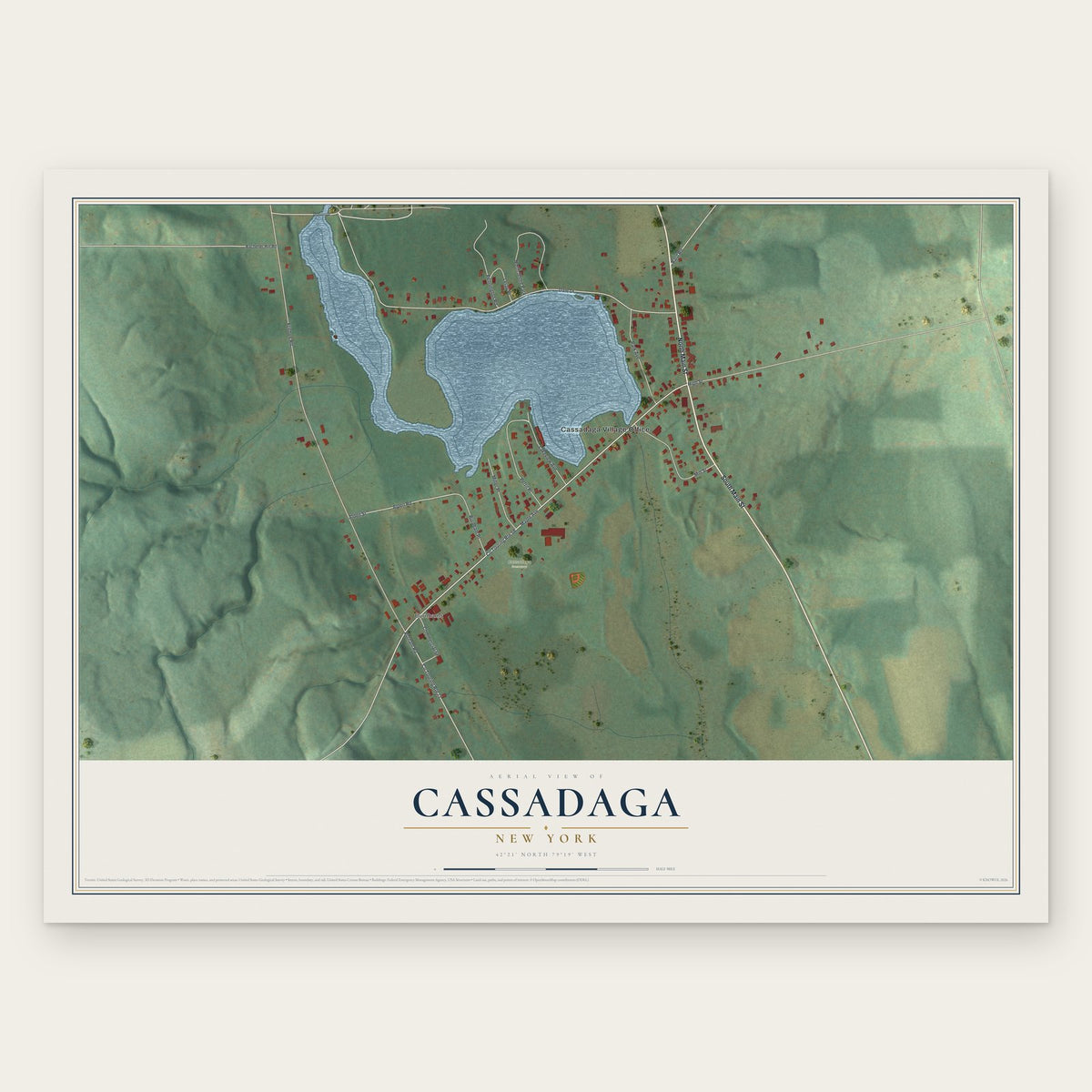Cassadaga, New York map print, the full design