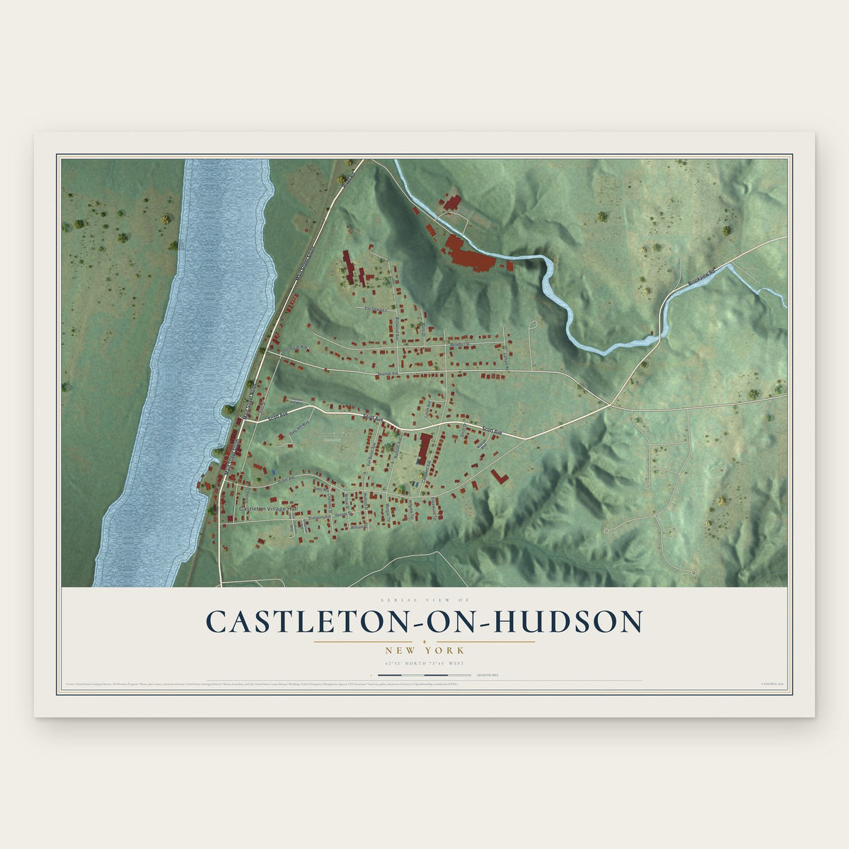Castleton-on-Hudson, New York map print, the full design