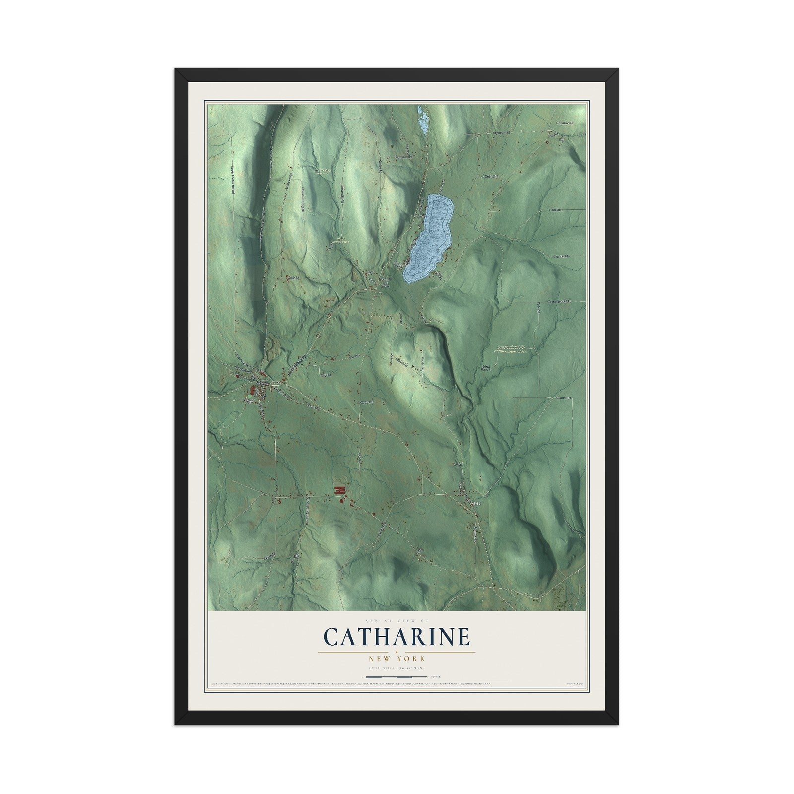 Catharine, New York map print, 12" x 18" W/ Black Ayous Wood Frame mockup