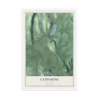 Catharine, New York map print, 12" x 18" W/ White Ayous Wood Frame mockup