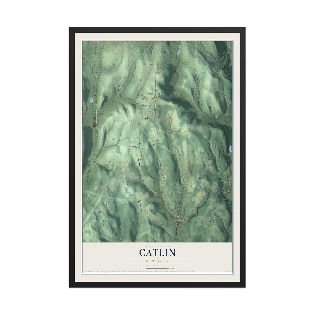 Catlin, New York map print, 12" x 18" W/ Black Ayous Wood Frame mockup