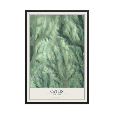 Catlin, New York map print, 12" x 18" W/ Black Ayous Wood Frame mockup