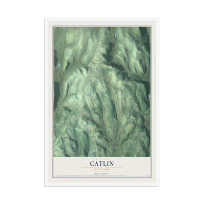 Catlin, New York map print, 12" x 18" W/ White Ayous Wood Frame mockup