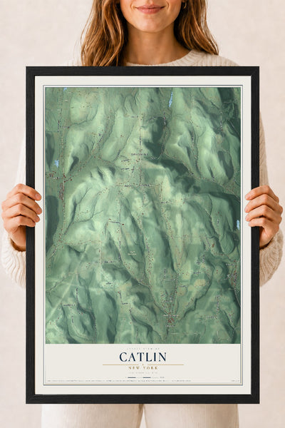 Catlin, New York map print, 18" x 24" W/ Black Ayous Wood Frame mockup