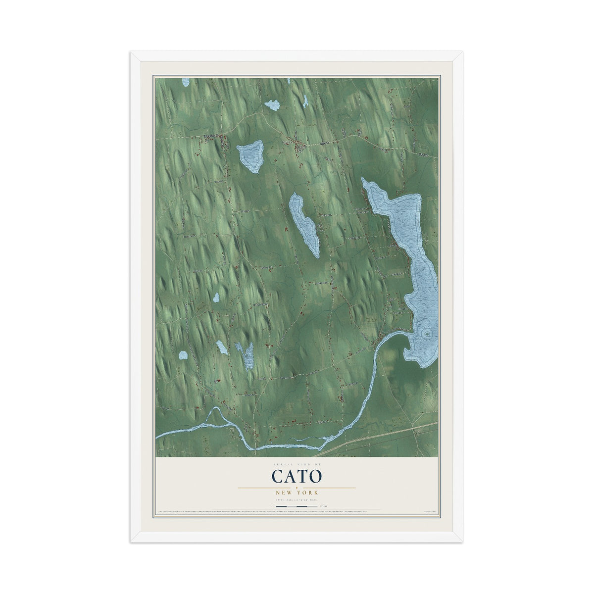 Cato, New York map print, 12" x 18" W/ White Ayous Wood Frame mockup