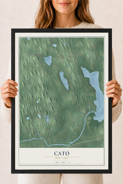 Cato, New York map print, 18" x 24" W/ Black Ayous Wood Frame mockup