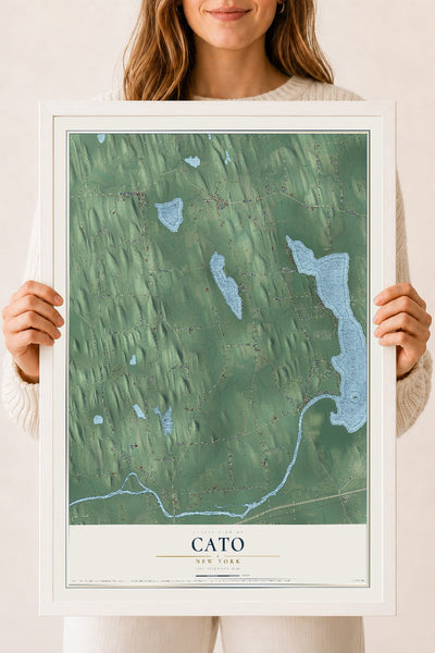 Cato, New York map print, 18" x 24" W/ White Ayous Wood Frame mockup