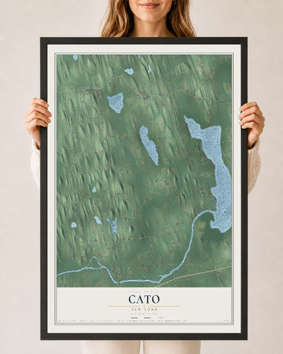 Cato, New York map print, 24" x 36" W/ Black Ayous Wood Frame mockup
