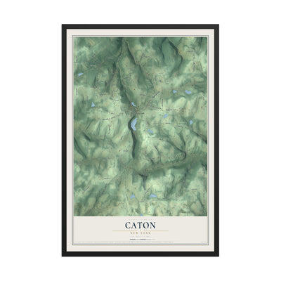 Map of Caton, New York, 12 x 18 inch print in a black wood frame