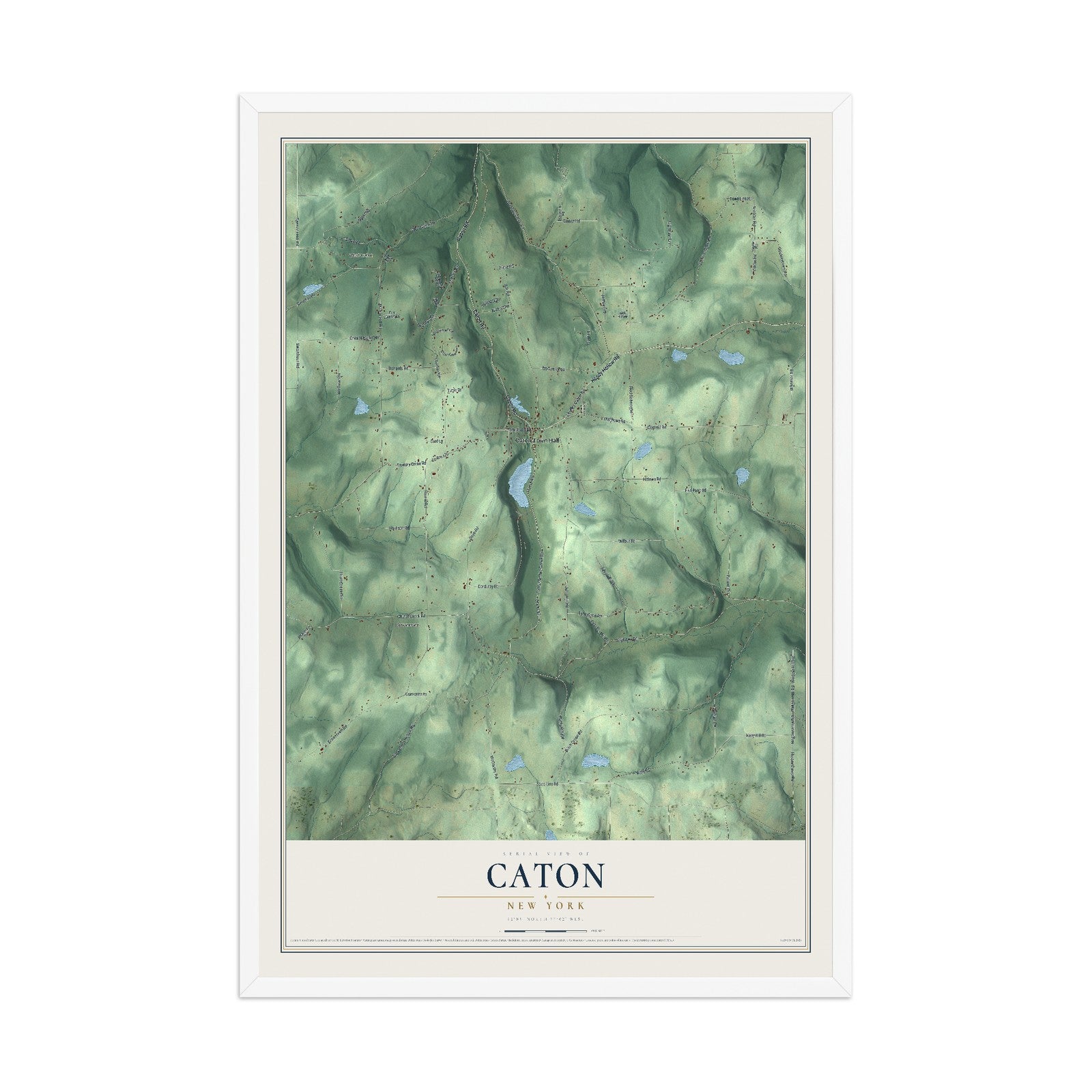 Caton, New York map print, 12" x 18" W/ White Ayous Wood Frame mockup