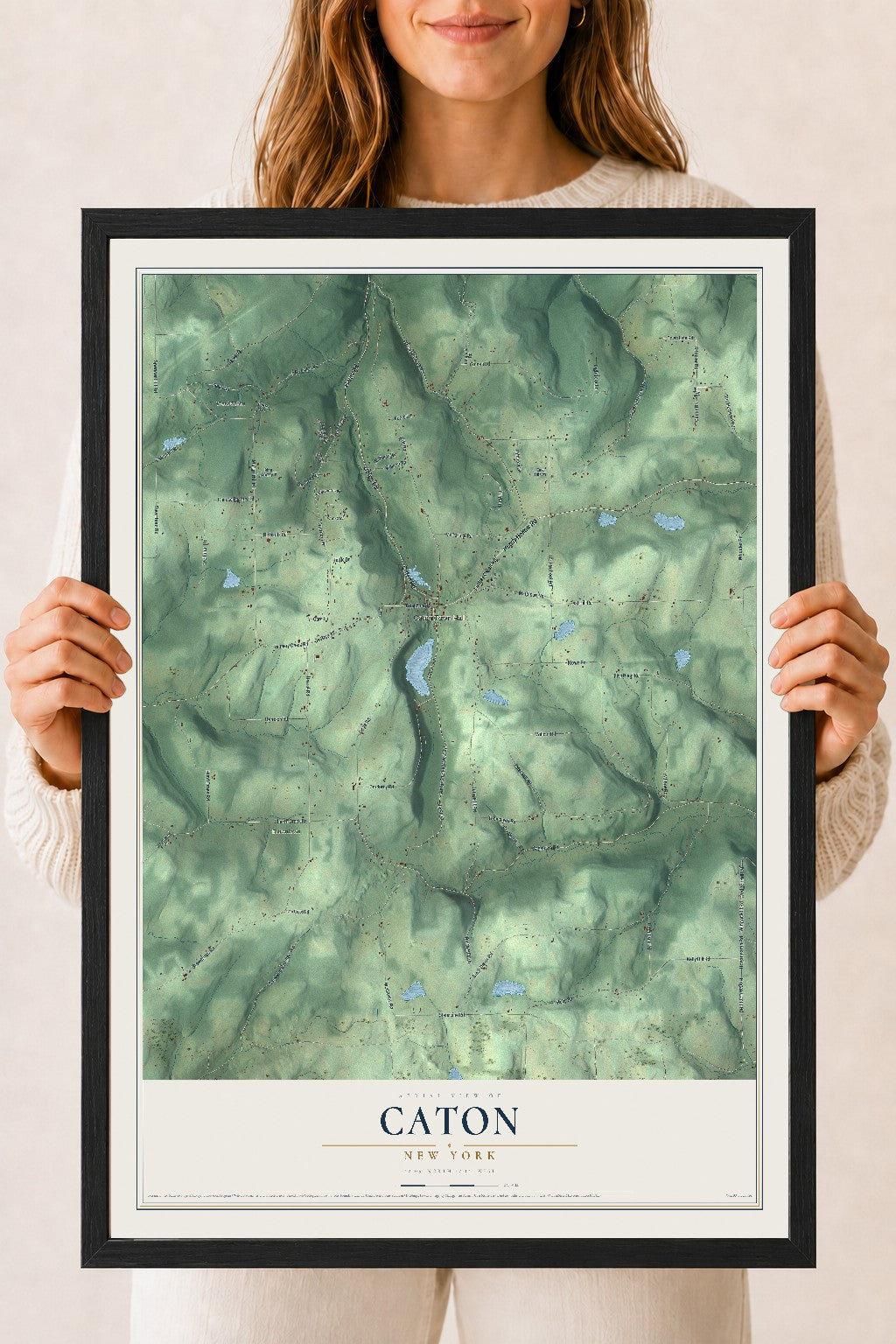 Caton, New York map print, 18" x 24" W/ Black Ayous Wood Frame mockup
