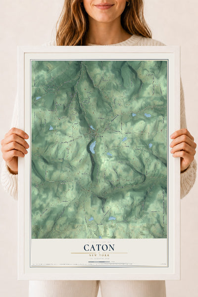 Caton, New York map print, 18" x 24" W/ White Ayous Wood Frame mockup