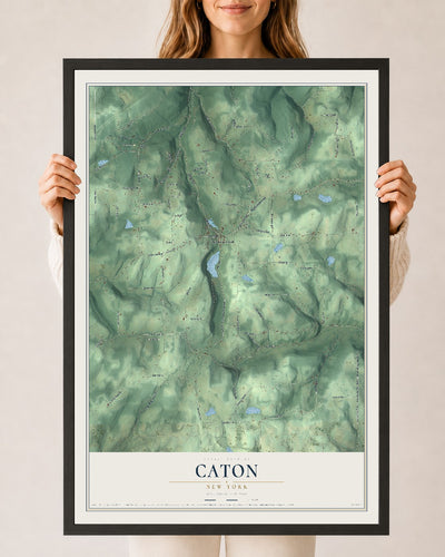 Caton, New York map print, 24" x 36" W/ Black Ayous Wood Frame mockup