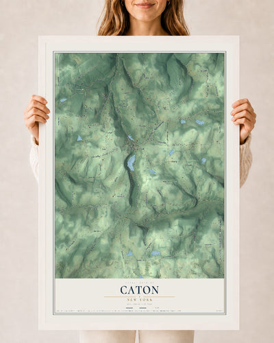 Caton, New York map print, 24" x 36" W/ White Ayous Wood Frame mockup