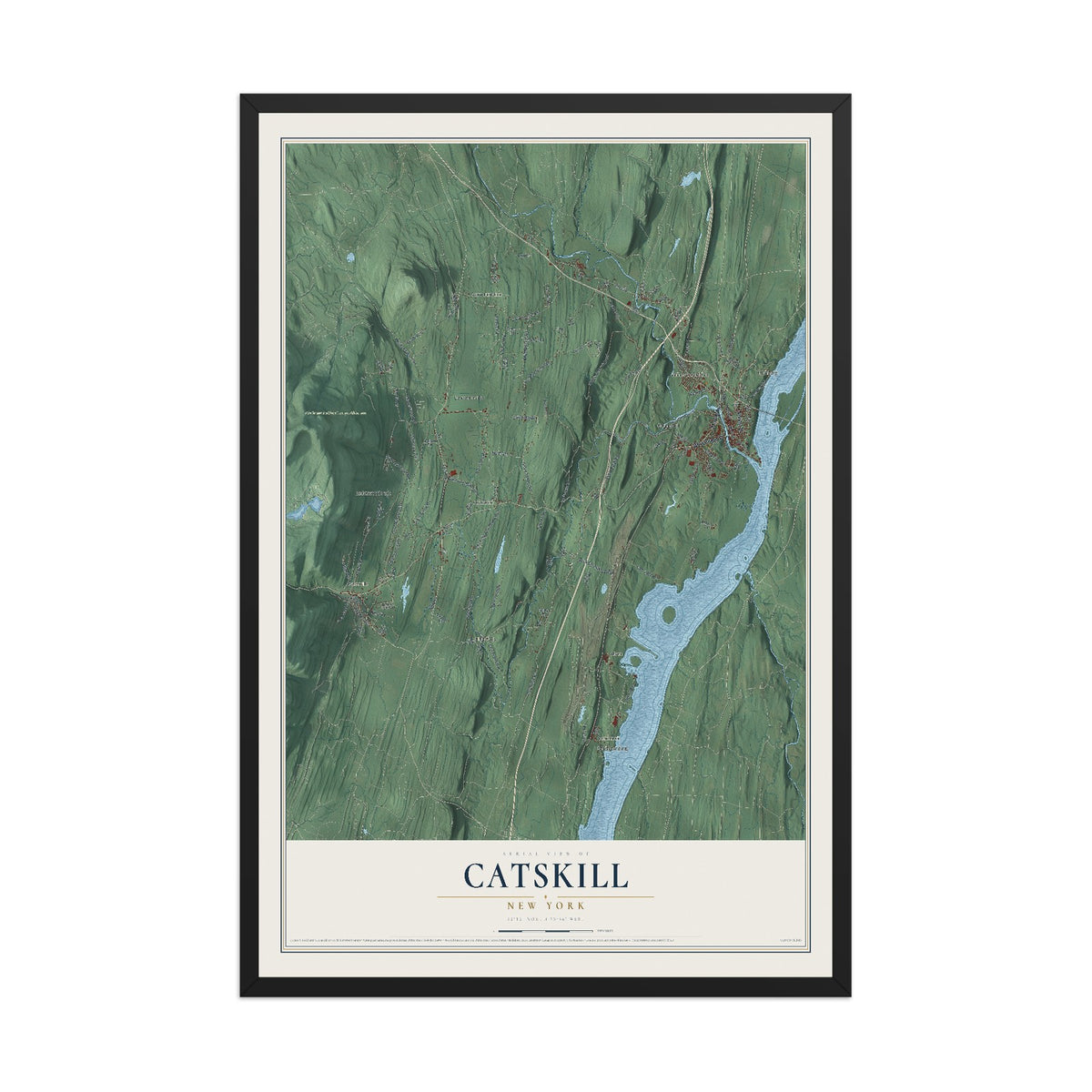Catskill, New York map print, 12" x 18" W/ Black Ayous Wood Frame mockup
