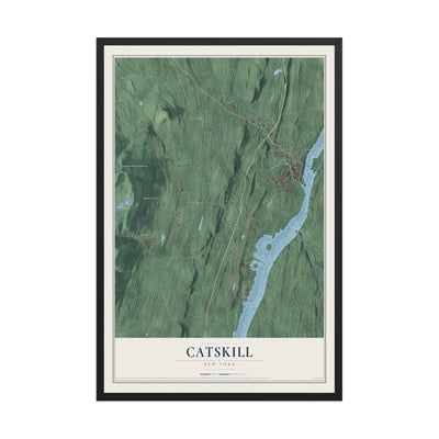 Catskill, New York map print, 12" x 18" W/ Black Ayous Wood Frame mockup
