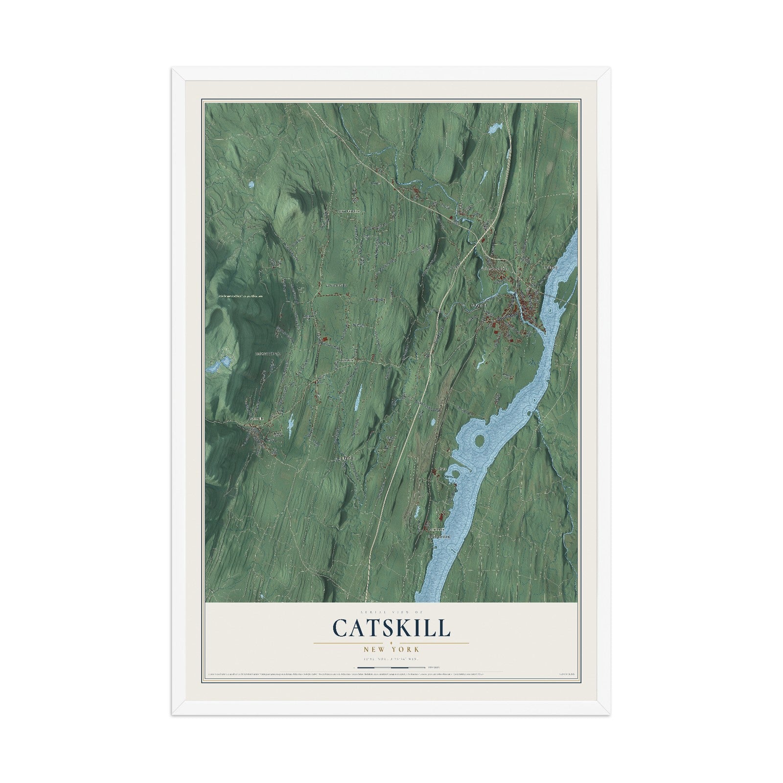 Catskill, New York map print, 12" x 18" W/ White Ayous Wood Frame mockup