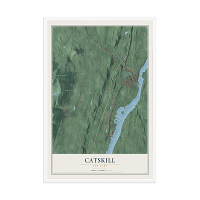Catskill, New York map print, 12" x 18" W/ White Ayous Wood Frame mockup