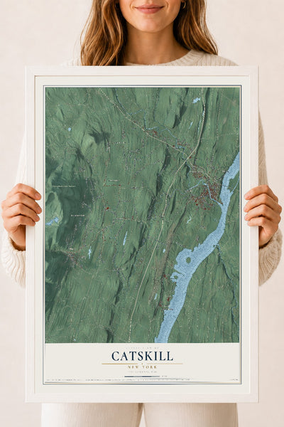 Catskill, New York map print, 18" x 24" W/ White Ayous Wood Frame mockup