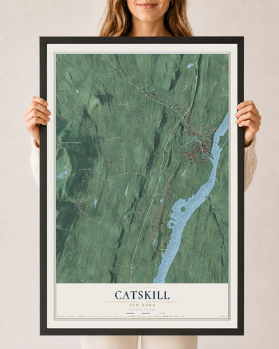 Catskill, New York map print, 24" x 36" W/ Black Ayous Wood Frame mockup