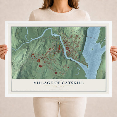 Catskill, New York map print, 18" x 24" W/ White Ayous Wood Frame mockup