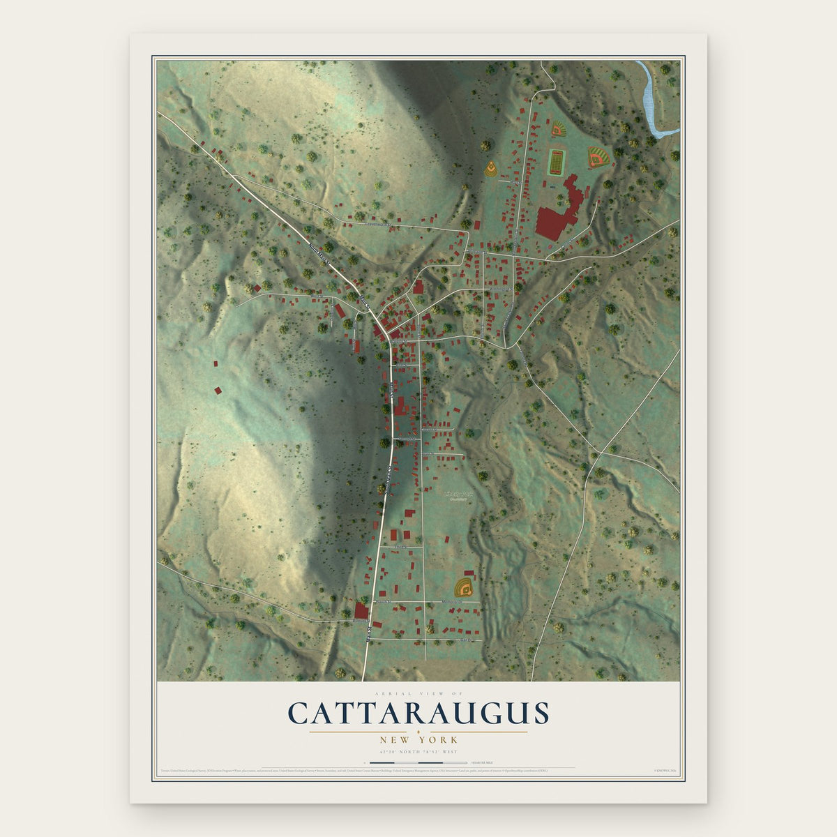 Cattaraugus, New York map print, the full design