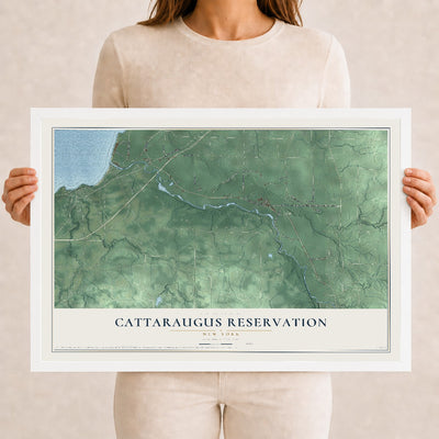 Cattaraugus Reservation, New York map print, 12" x 18" W/ White Ayous Wood Frame mockup