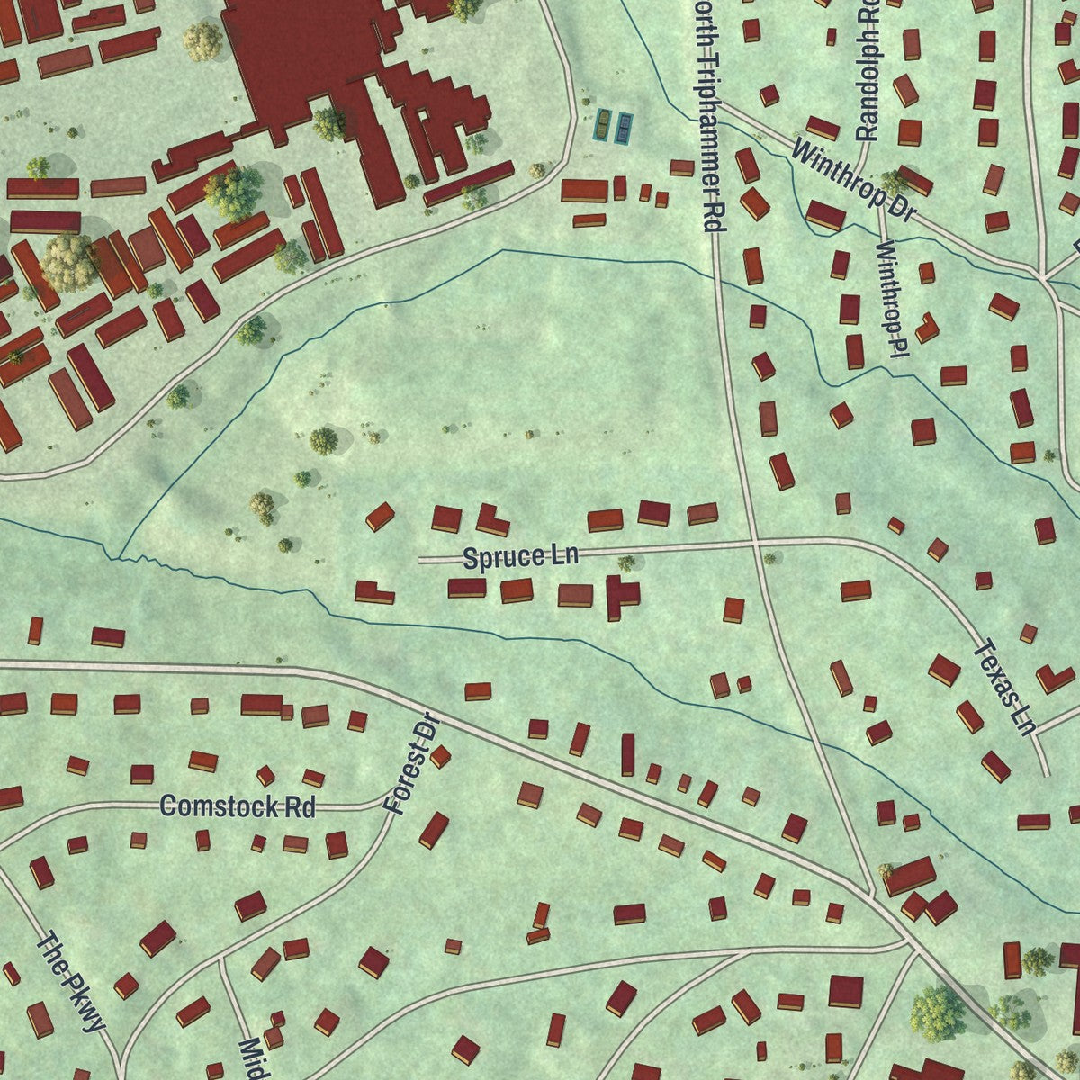 Close-up 1 of the Cayuga Heights, New York map artwork