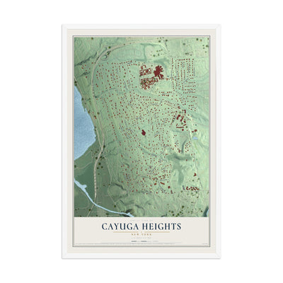 Cayuga Heights, New York map print, 12" x 18" W/ White Ayous Wood Frame mockup