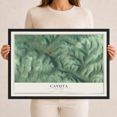 Cayuta, New York map print, 12" x 18" W/ Black Ayous Wood Frame mockup