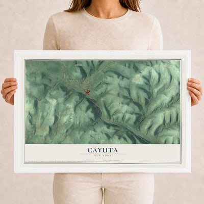 Cayuta, New York map print, 12" x 18" W/ White Ayous Wood Frame mockup
