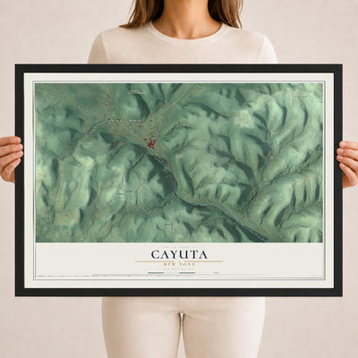 Cayuta, New York map print, 18" x 24" W/ Black Ayous Wood Frame mockup