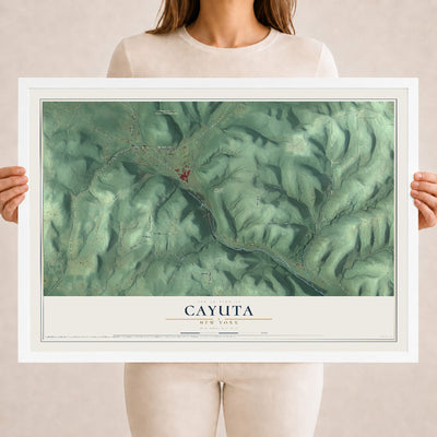Cayuta, New York map print, 18" x 24" W/ White Ayous Wood Frame mockup
