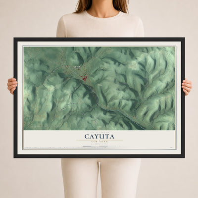 Cayuta, New York map print, 24" x 36" W/ Black Ayous Wood Frame mockup