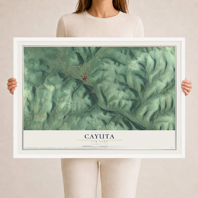 Cayuta, New York map print, 24" x 36" W/ White Ayous Wood Frame mockup