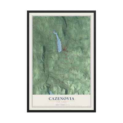 Cazenovia, New York map print, 12" x 18" W/ Black Ayous Wood Frame mockup