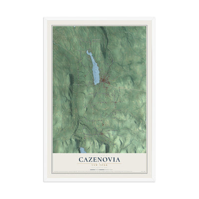 Cazenovia, New York map print, 12" x 18" W/ White Ayous Wood Frame mockup