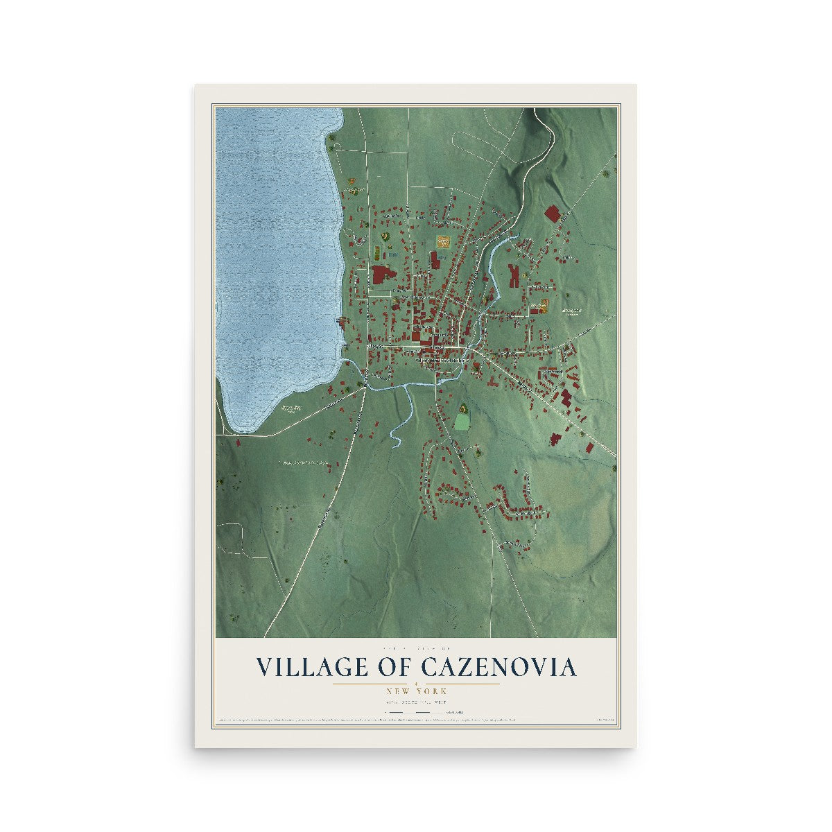 Cazenovia, New York map print, 12" x 18" Archival Matte Print mockup