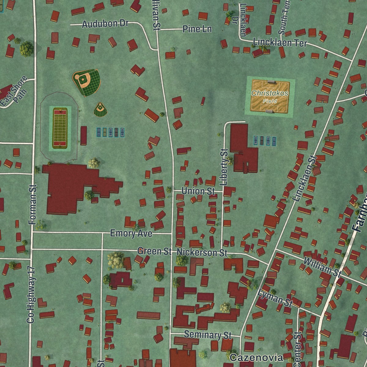 Close-up 1 of the Cazenovia, New York map artwork