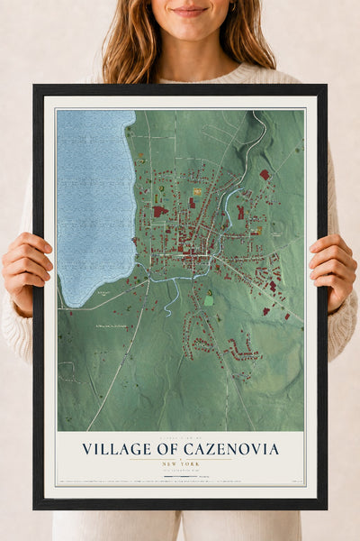 Cazenovia, New York map print, 18" x 24" W/ Black Ayous Wood Frame mockup