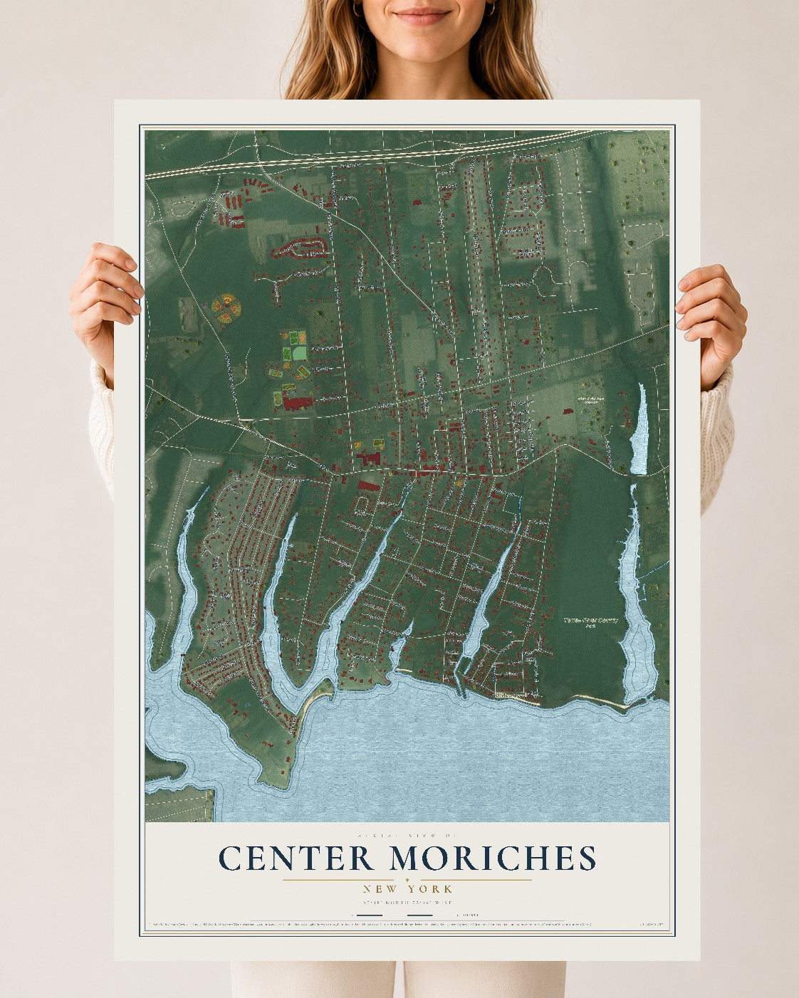 Center Moriches, New York map print, 24" x 36" Archival Matte Print mockup