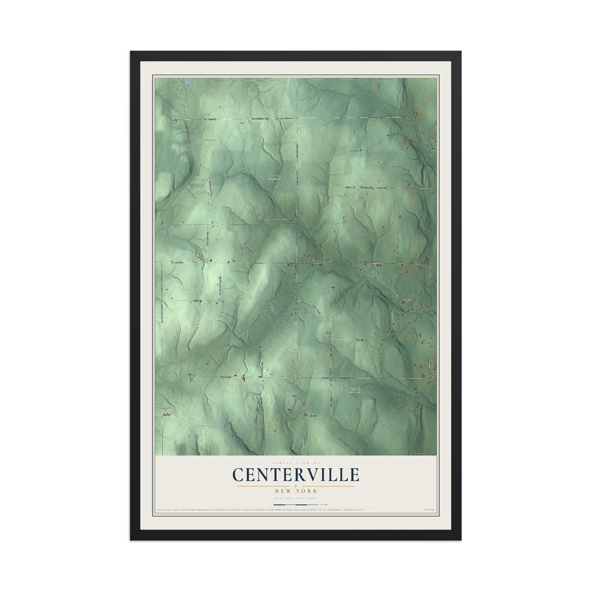 Centerville, New York map print, 12" x 18" W/ Black Ayous Wood Frame mockup