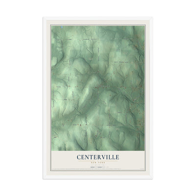 Centerville, New York map print, 12" x 18" W/ White Ayous Wood Frame mockup