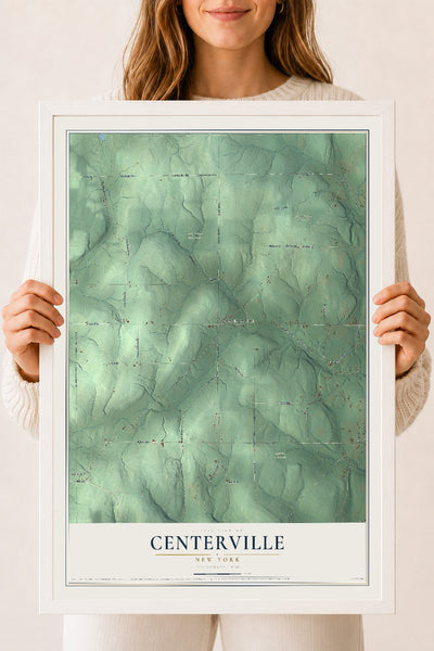 Centerville, New York map print, 18" x 24" W/ White Ayous Wood Frame mockup