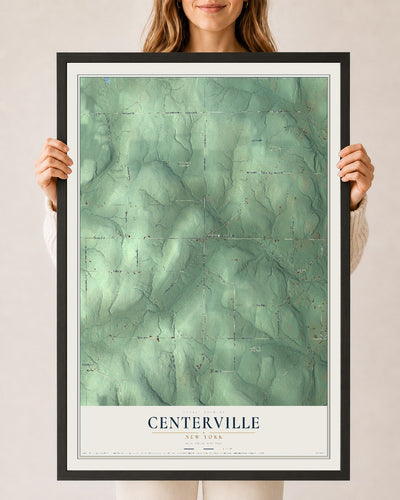 Centerville, New York map print, 24" x 36" W/ Black Ayous Wood Frame mockup