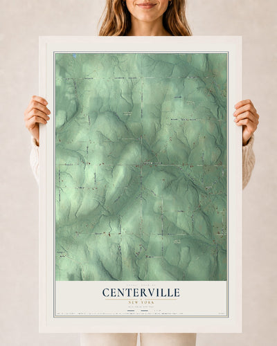 Centerville, New York map print, 24" x 36" W/ White Ayous Wood Frame mockup