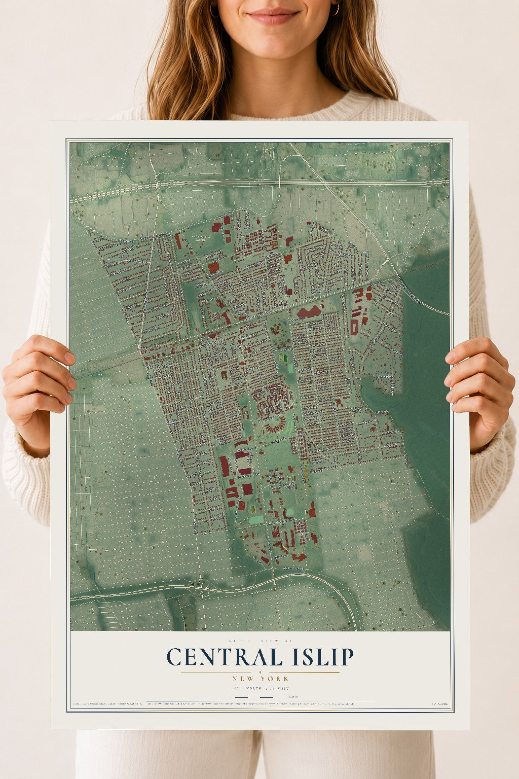Central Islip, New York map print, 18" x 24" Archival Matte Print mockup