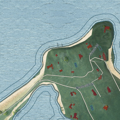 Close-up of the map of Centre Island, New York print showing street and building detail