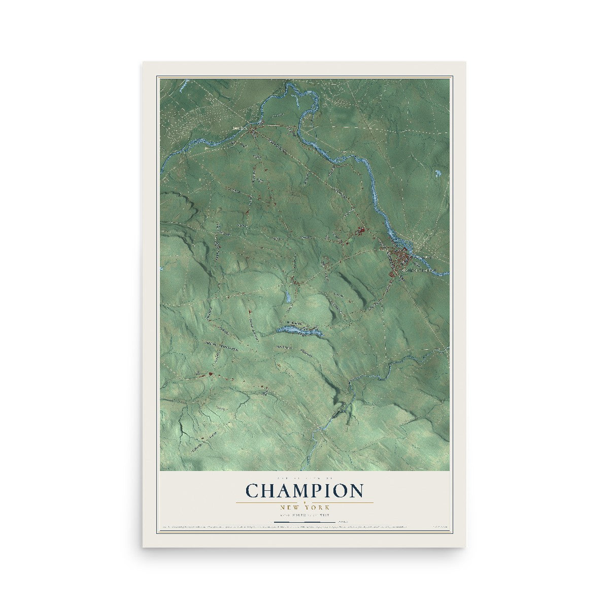 Champion, New York map print, 12" x 18" Archival Matte Print mockup