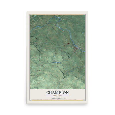 Champion, New York map print, 12" x 18" Archival Matte Print mockup